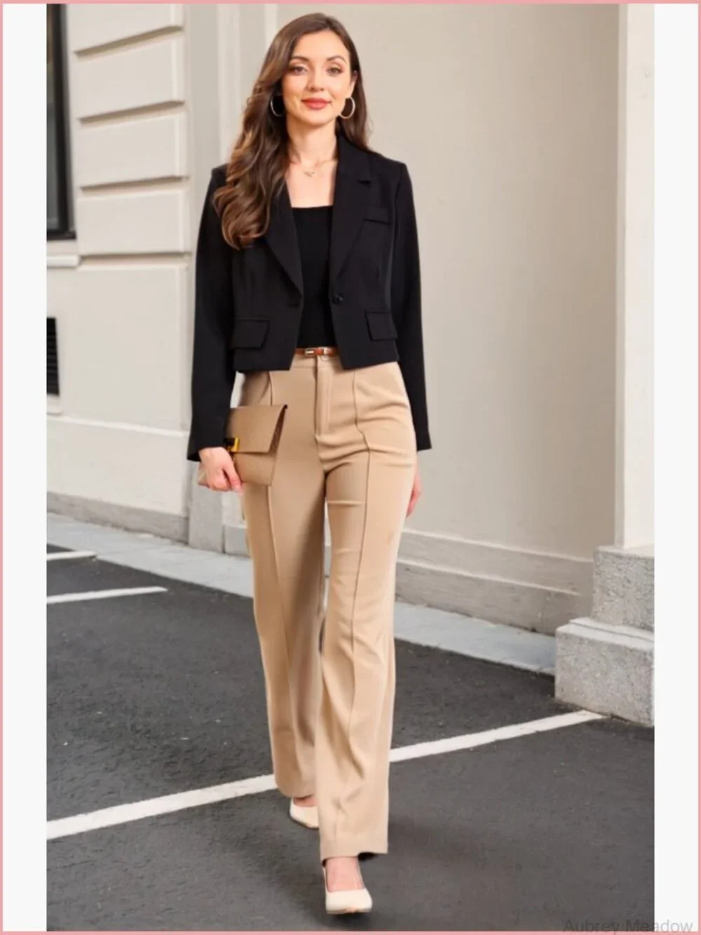 Cropped Blazer Notched Collar Long Sleeve Suit Jacket Business Casual Blazers